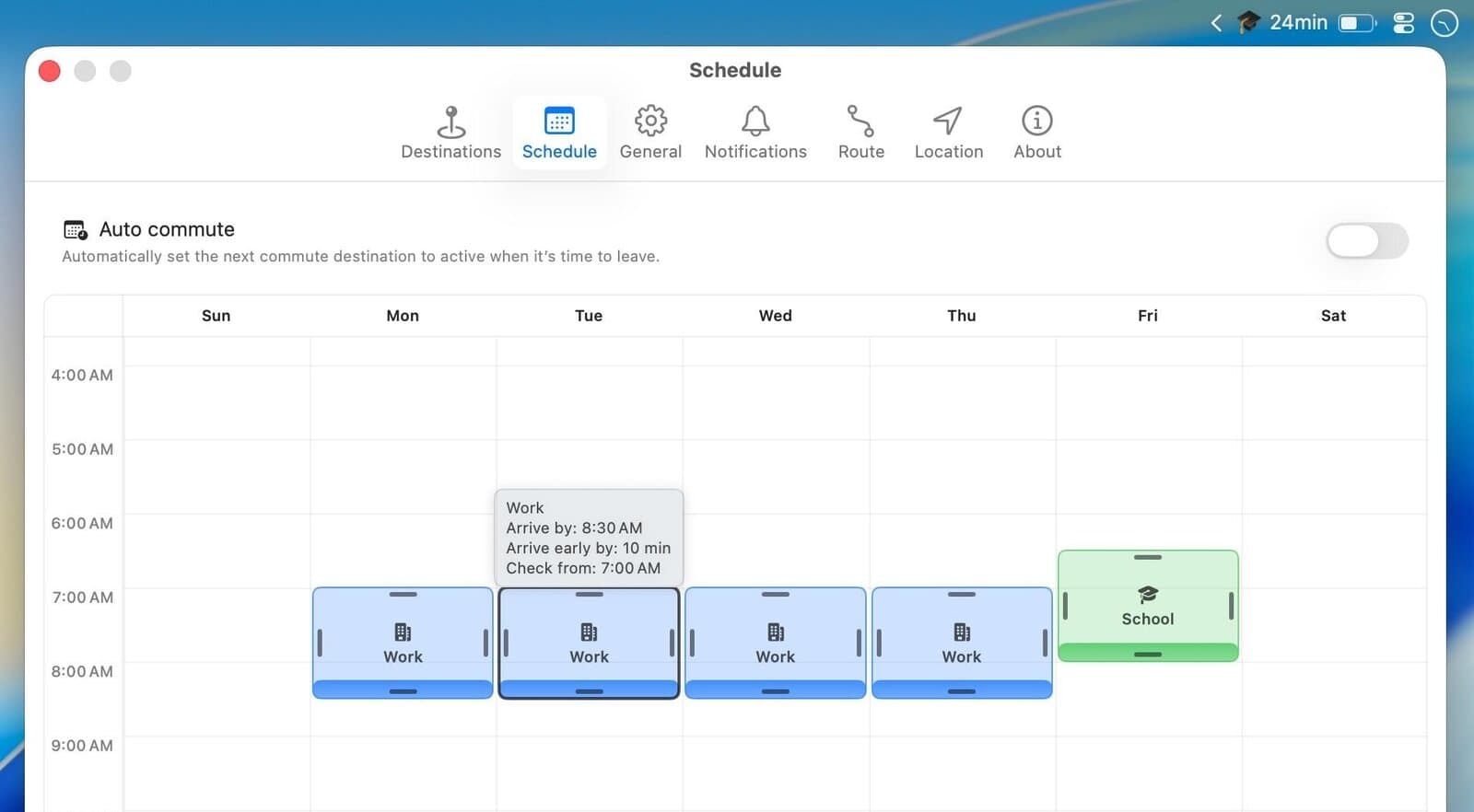 Schedule commute windows