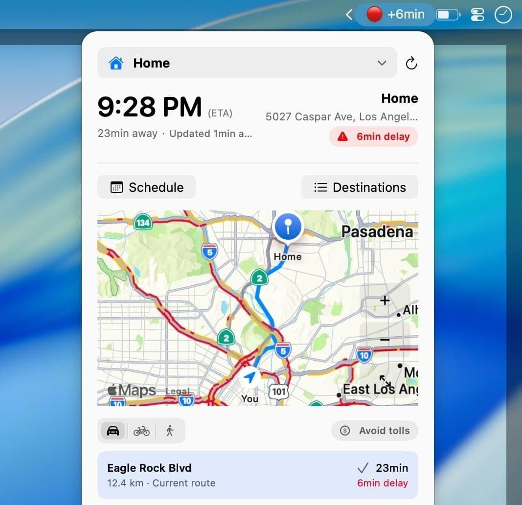 Live ETA in the menu bar